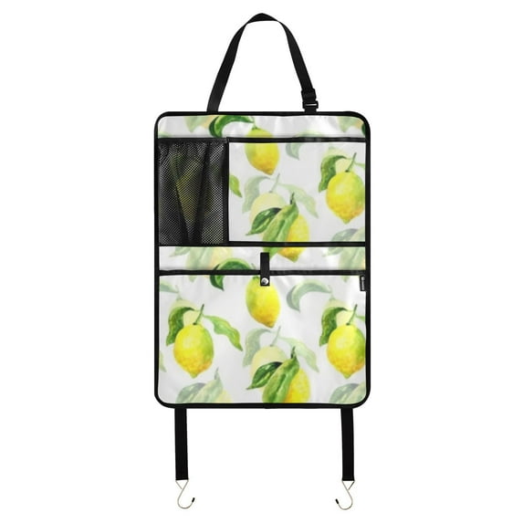 Lemons leaves white background pattern(7) 208 Pack Kick Mat Back Seat Protector With Storage Pockets, Universal Car Seat Back Organizer For Pets, Waterproof Backseat Protector For Most Car