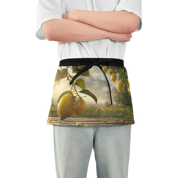 Lemons on Tree Server Apron with 3 Pockets Waterproof Waitress Waist Short Apron for Man Woman 12 Inches