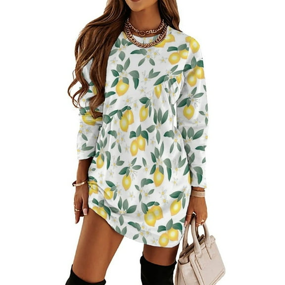 Lemons on White Loose Dress Evening Dress Summer Dresses for Women Luxury Dress Long Sleeved Dress