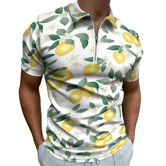 Lemons on White Men Zipper T-shirt Summer Casual Short Sleeve T-shirt Top