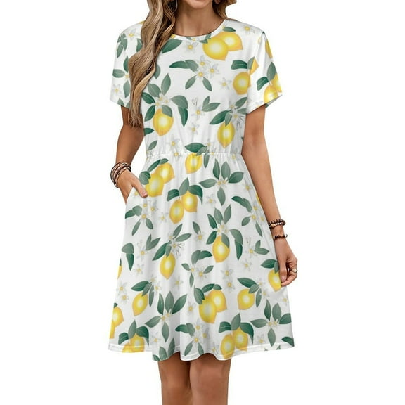 Lemons on White Women's Dress Short Sleeve Summer Sundress Summer Women Clothes