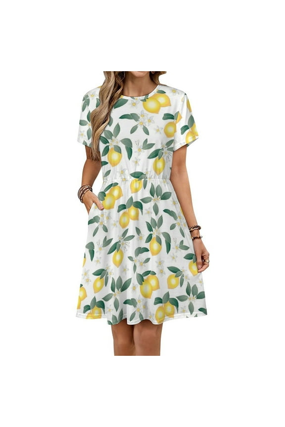 Lemons on White Women's Dress Short Sleeve Summer Sundress Summer Women Clothes
