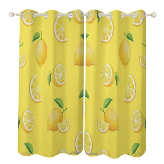Lemons on Yellow Blackout Curtains Window Drapes Room Darkening Thermal Insulated Grommets Curtains, for Living, Dining, Bedroom,2 Panels