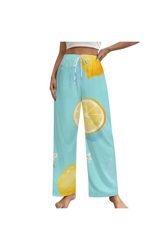 Lemons on Yellow Pajama Pants Loose Pajamas Female Breathable Home Trousers Leisure Sleeping Pants Large Size