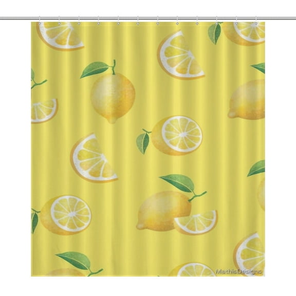 Lemons on Yellow Shower Curtain Bathtub Decor Bathroom Fabric Waterproof Curtains Shower