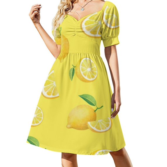 Lemons on Yellow Summer Women's Dress 2025 Elegant Dresses Plus Sizes