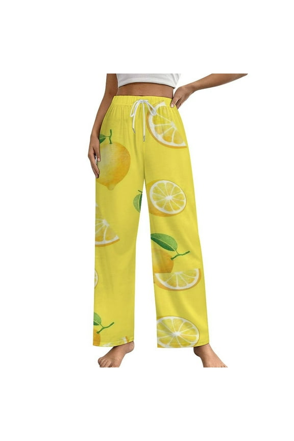 Lemons on Yellow Women's Pajamas Pajama Pants Women's Sleepwear Lounge Sleep Bottoms Stretch with Pockets