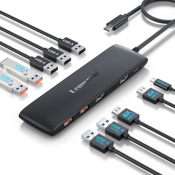 Lemorele 10-in-1 Docking Station with 4K Dual HDMI, 100W PD Charging, 4x USB 3.1 Gen2 10Gbps,USB C Hub for  MacBook Air/Pro, iPad, Windows, Switch