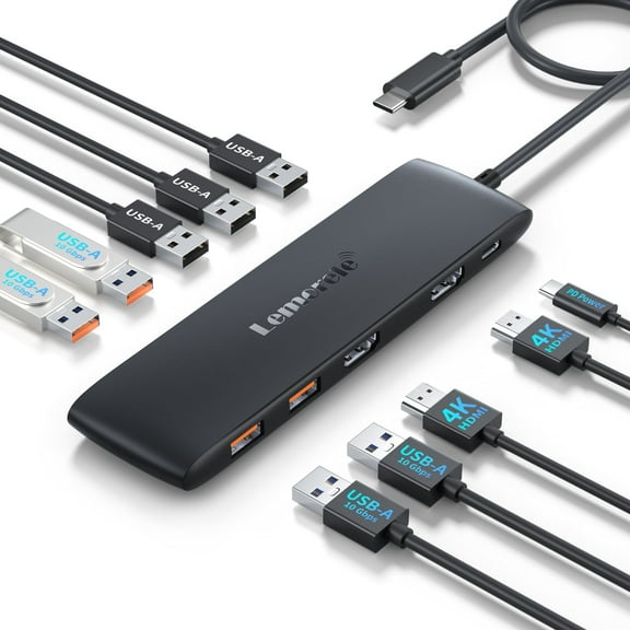 Lemorele 10-in-1 Docking Station with 4K Dual HDMI, 100W PD Charging, 4x USB 3.1 Gen2 10Gbps,USB C Hub for MacBook Air/Pro, iPad, Windows, Switch