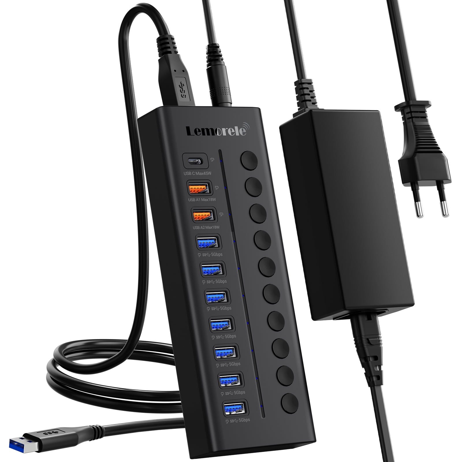 Clearance Sale!!! Lemorele 10 in 1 USB 3.0 Hub USB C Charging Ports 5Gbps Fast Charging for Windows MacOS
