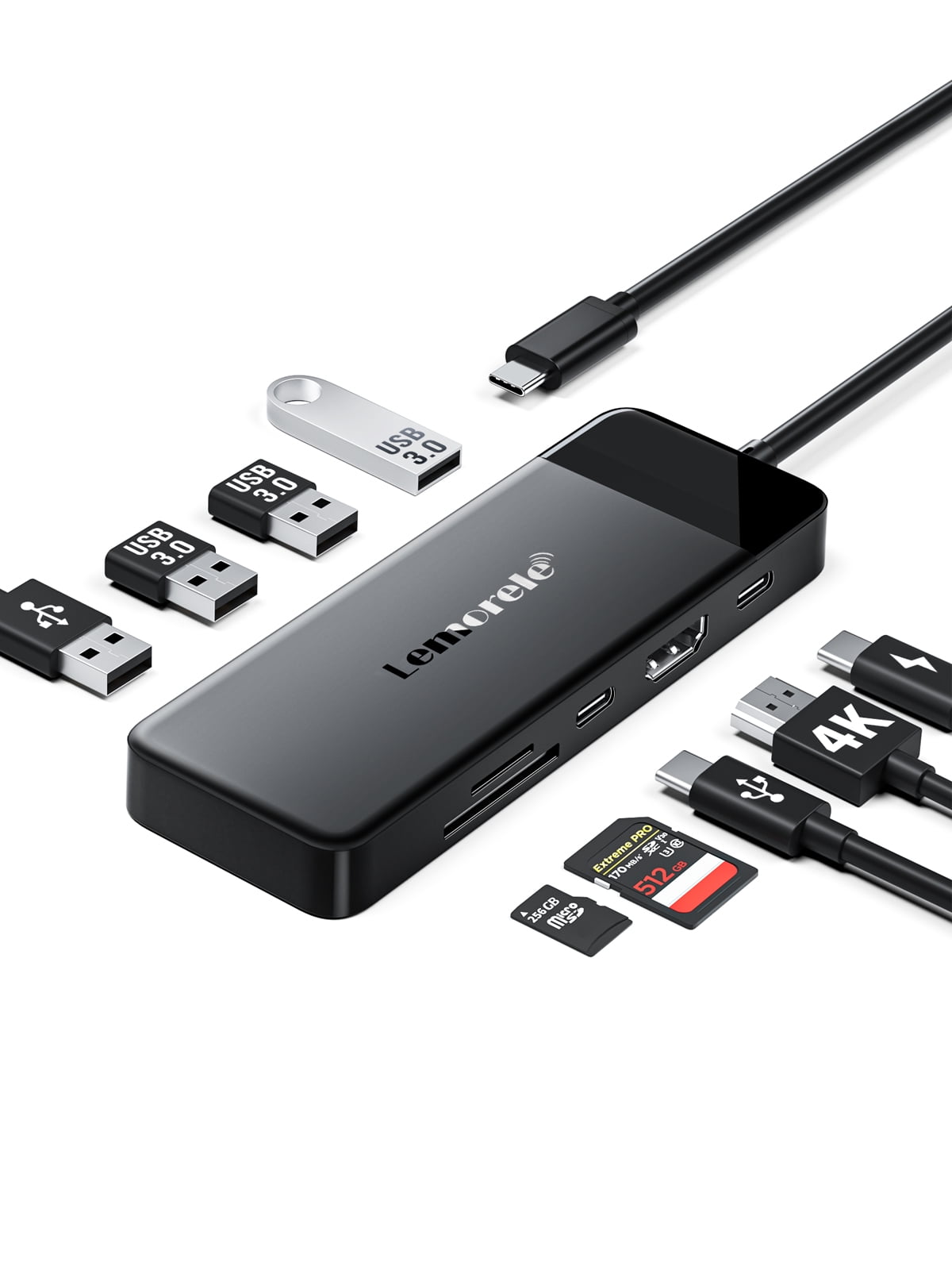 Lemorele 10-in-1 USB C Docking Station with Dual 4k HDMI + VGA Support for Three Displays, USB A 3.0, SD/TF Card Slot, 100w PD Fast Charging Dongle, USB C Hub for Windows/Macos/Android/iPhone/Switch