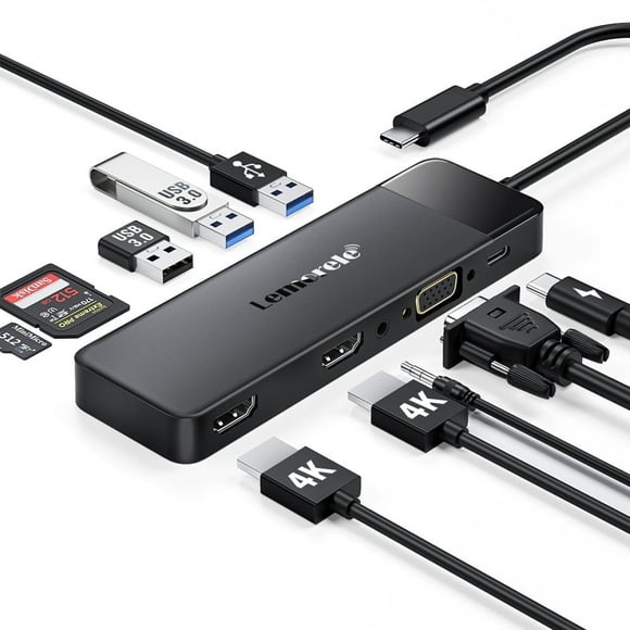 Lemorele Docking Station, USB C Hub with 4k HDMI, USB A Port, PD 100w, VGA 3.5mm Audio, SD/TF Card Reader, Support Windows/Mac/Switch