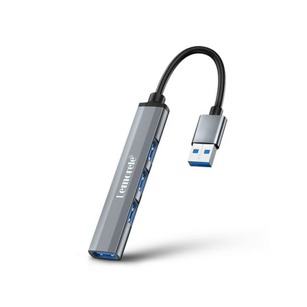 Lemorele 4-in-1 USB Hub, 1 USB A 3.0 + 3 USB A 2.0, Aluminum Alloy, Gray
