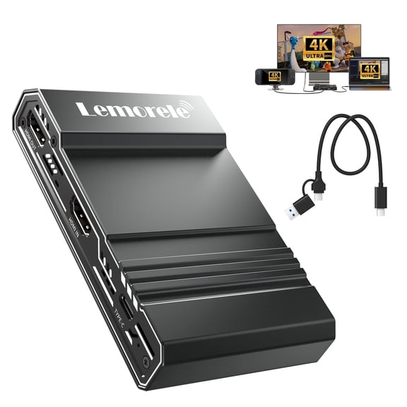 Lemorele 4K Video Capture Card with HDMI Loop-Out,Game Capture 4K with Mic/Audio Input,for Streaming,Switch,OBS, Twitch, YouTube,Windows/Mac/iPad,Aluminum