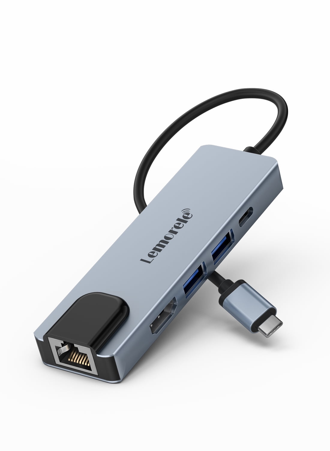 Lemorele 5 in 1 USB C Hub, 4K HDMI USB C Multiport Adapter, RJ45 Ethernet, 2 USB A 3.0/2.0, Fast Charge PD 60W, Support Windows/macOS/Android/iOS/Linux