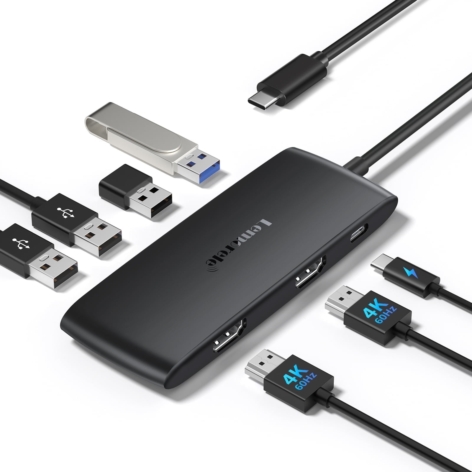Lemorele 4K 60Hz 7 in 1 Docking Station, USB-C Hub with Dual HDMI  ,5Gbps USB A 3.0/2.0 Data Ports,100W PD USB C Adapter for PC/Laptop/MacBook/Lenovo/HP/Surface