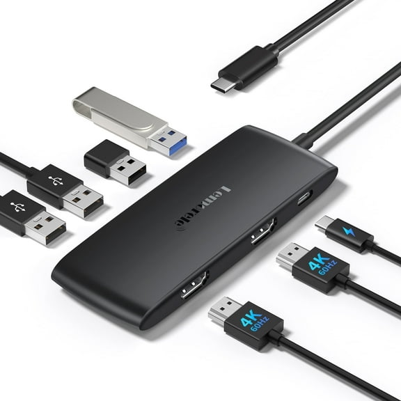 Lemorele 4K 60Hz 7 in 1 Docking Station, USB-C Hub with Dual HDMI ,5Gbps USB A 3.0/2.0 Data Ports,100W PD USB C Adapter for PC/Laptop/MacBook/Lenovo/HP/Surface