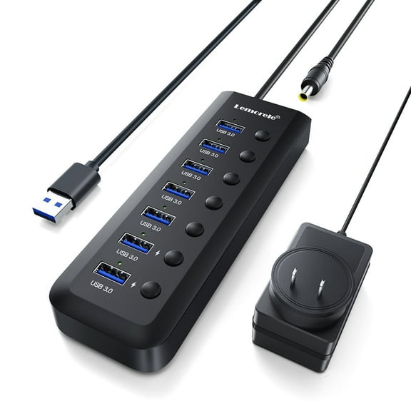 Lemorele 7 Port USB 3.0 Hub Extender with Two Charging Ports for Desktop and Laptop ,with Independent Switch