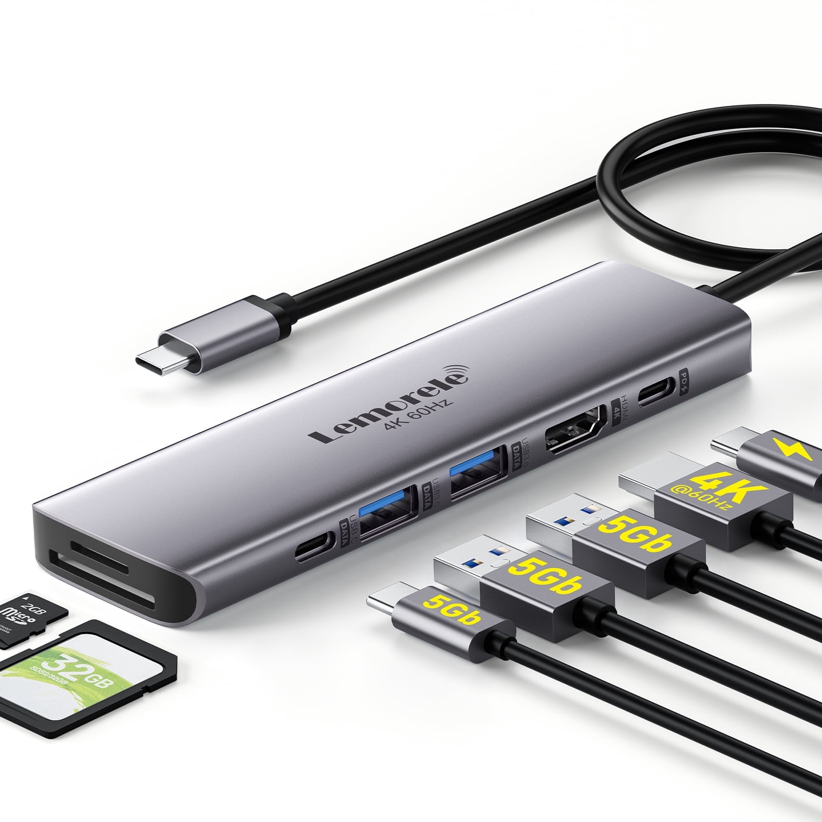 Lemorele 7-in-1 USB-C Docking Station with 4k HDMI, 100w PD Fast Charging, SD/TF Card Slot, USB 3.0 5Gpbs, Type-C 3.0, USB C Dongle for Hp/Lenovo/Asus/Dell