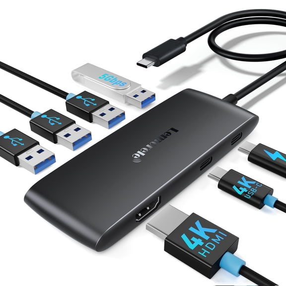 Lemorele 7 in 1 USB C Hub for Dual 4K 60Hz Monitor,Docking Station with HDMI+USB-C DP Alt Mode,100W PD Charging, 4 USB-A,USB C Adapter for HDTV, Projectors,Portable Display