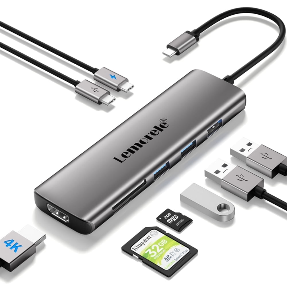 Lemorele 8-in-1 USB C Hub Docking Station with 4K HDMI USB A USB C Ports for Windows Mac