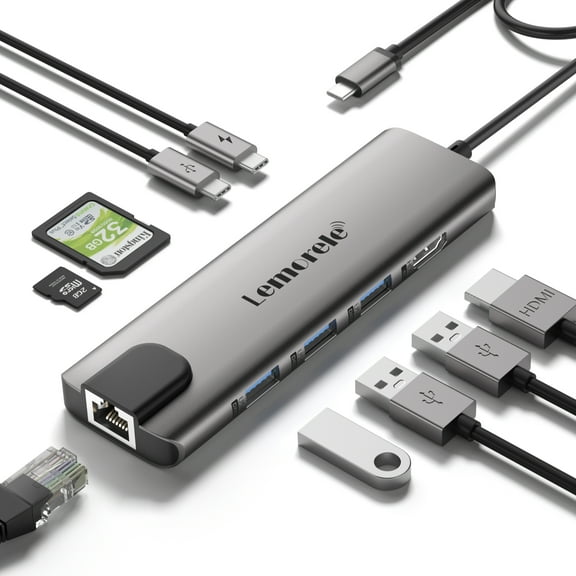 Lemorele 9-in-1 Docking Station with 4K HDMI, USB 3.0, PD 100w, SD/TF, RJ45 Gigabit Network Port, Type-C 3.0 Data Port 5gbps, USB C Hub for Macbook/Windows/Switch