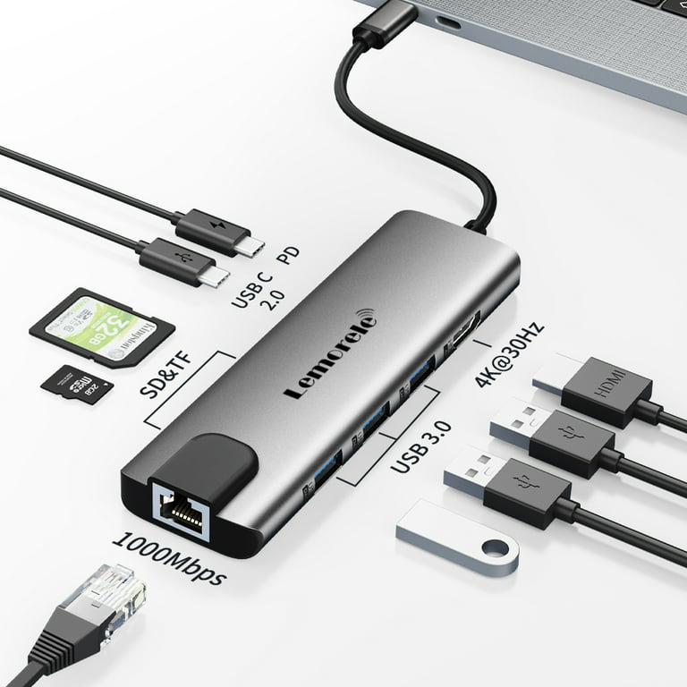 Adapter Hub UGREEN, USB-C to 2x USB 3.0, HDMI 4K30Hz, RJ45, SD/TF