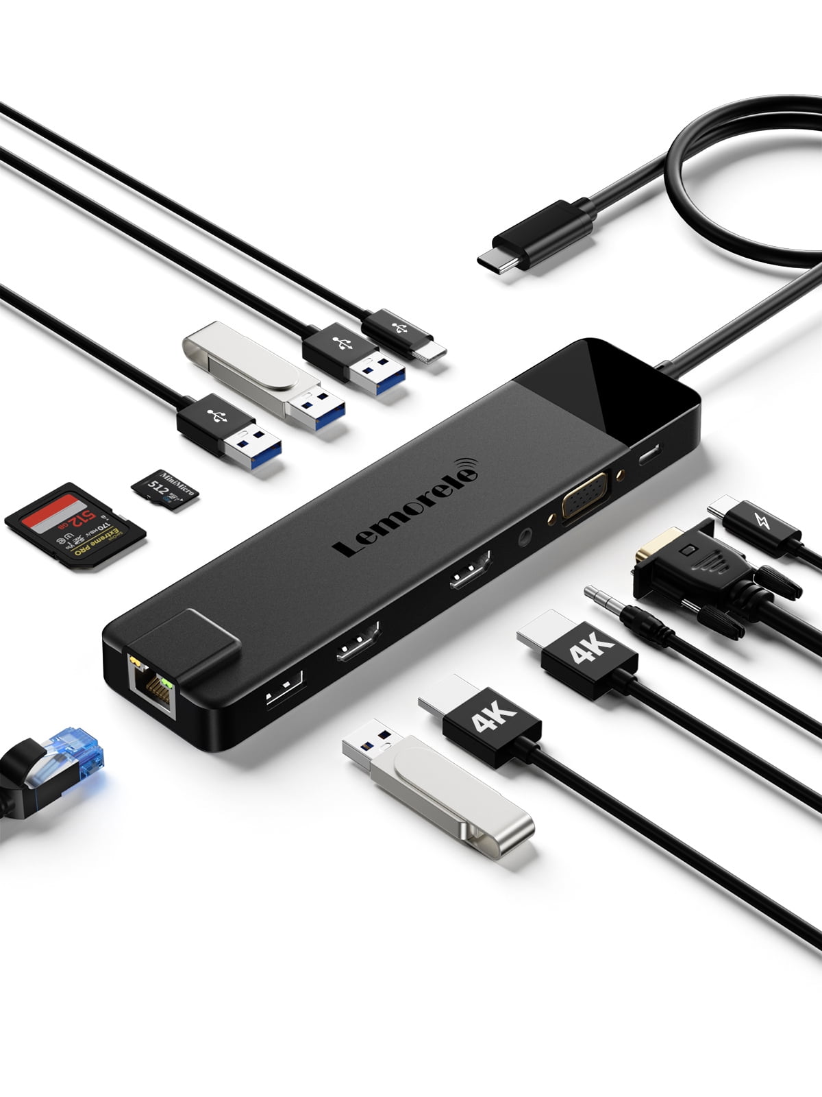 Lemorele Docking Station USB C/A 10Gbps 3 x Display 14 in 1, USB C Dock 2 HDMI Adapter 4K, Ethernet, 4 USB 3.2/2.0, VGA, Type-C 3.1, PD 100W, Audio, SD/TF for Windows, MacBook