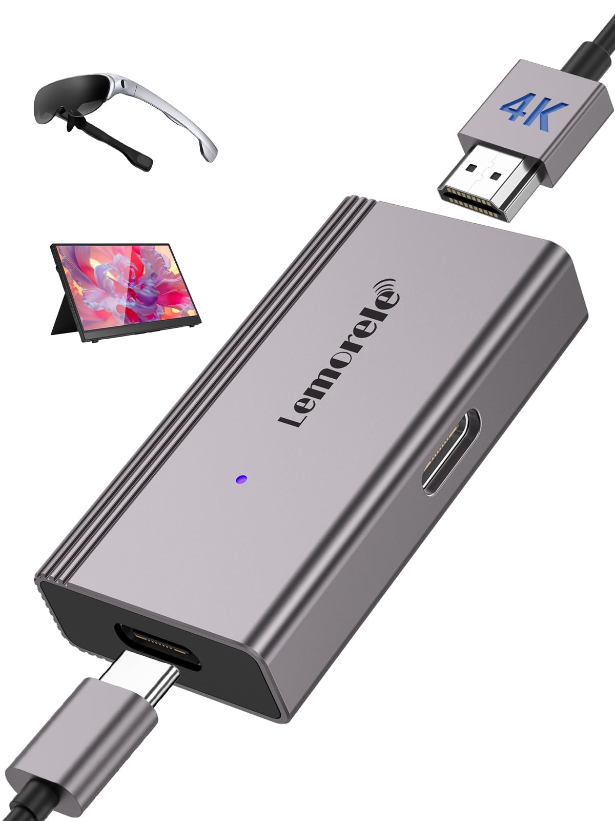 Lemorele HDMI to USB C Adapter, 4K 60Hz Converter for Monitor, Portable Screen, AR Glasses,Type-C Adapter for XREAL Air, Rokid, Nintendo Switch,PS4/PS5,Aluminum Alloy, Plug & Play