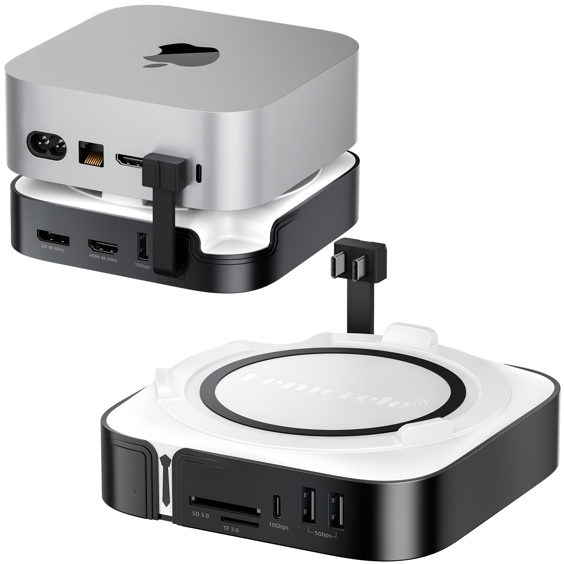 Mac mini M4 Dock, USB-C Hub for Mac mini M4/M4 Pro with NVMe SSD Enclosure,Docking Station 4K 60Hz Dual Monitor,HDMI, DP,4× USB Ports 10Gbps, SD/TF Card Reader