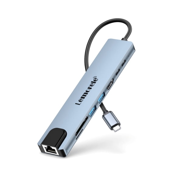 Lemorele TC19L 8 IN 1 Docking Station,USB C Hub with 4K HDMI, Ethernet, USB C Data Port, SD/TF Card Reader, PD Charging, for MacBook, Dell, HP, Switch