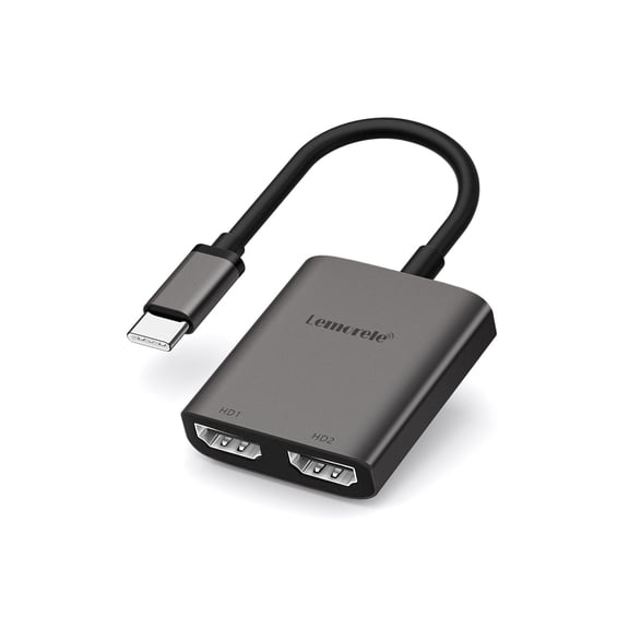 Lemorele TC21L USB-C To Dual HDMI Adapter, 4K 2 Monitor Splitter USB C Dual HDTV Dock, USB-C to HDMI Converter for Laptops and Monitors,Space Gray