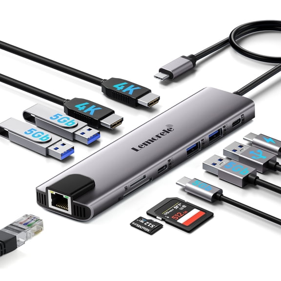Lemorele 11-in-1 USB-C Hub Dual Display Laptop Docking Station,with 4K HDMI, 1Gbps Ethernet,5*USB Ports,100W Power Delivery, SD/TF Card Reader,USB-C Adapter for MacBook XPS Surface