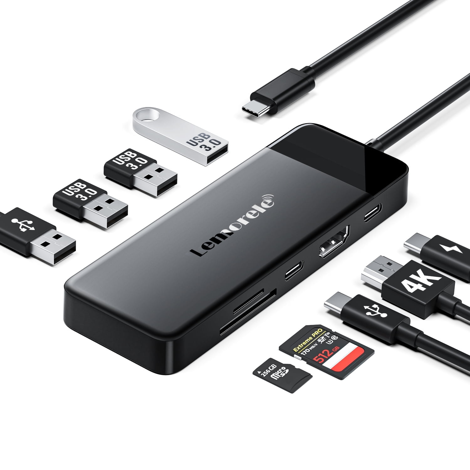 Lemorele TC92 9-in-1 Docking Station ,with 4K HDMI, 100W PD Charging, 3×USB A 3.0, Type-C Data Port, SD/TF Card Slot Adapter,USB C HUB Multi-port Dock for MacBook,Windows,iPad