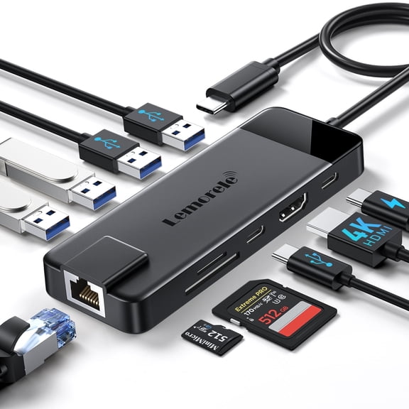Lemorele 10 in 1 Docking Station,USB C Hub with 4K HDMI,100W PD Charging, Gigabit Ethernet, SD/TF Card Reader, Multifunctional USB C Adapter for Macbook, Windows