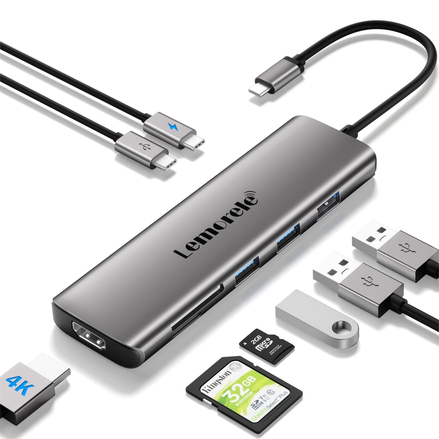 Lemorele Type-C Docking Station, 8-in-1 Laptop USB C Hub with HDMI, 100w Pd, Sd/Tf, 4 USB Ports for Windows/Mac/Switch