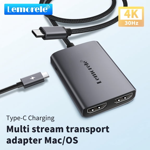 Lemorele Type-C to Dual HDMI Adapter for Mac,with 60W PD Charging Dock,4K Triple Monitor Display (MST) HDMI Converter for MacBook,Aluminum for HDTV, Projector,  Monitors