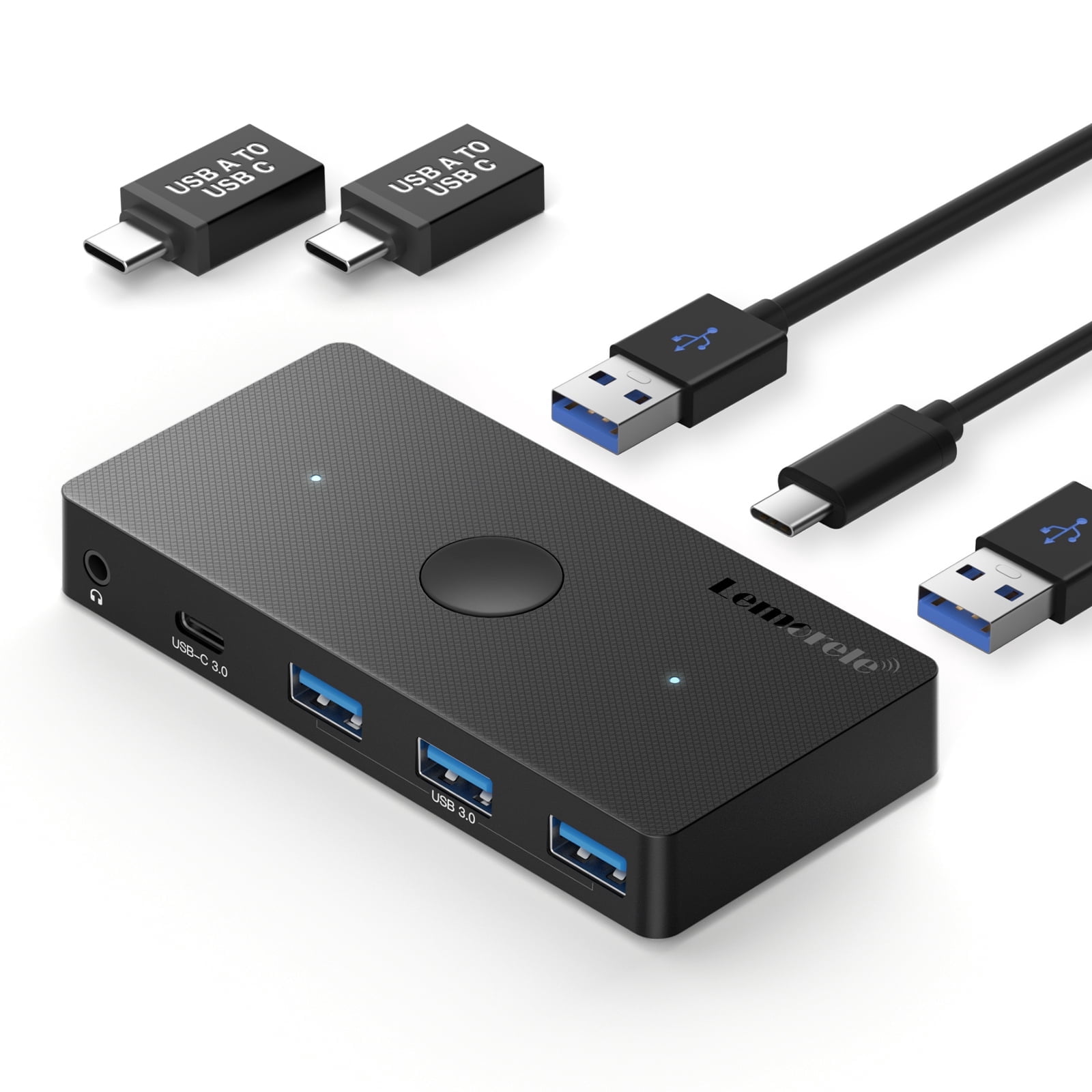 Lemorele USB 3.0 Switch, 2 PCs to Share Multiple Devices, 2-in 5-out KVM Switch, One-button Switching, USB 3.0 Sharing Switcher Hub for Windows/Mac/Linux/Android,Plug & Play