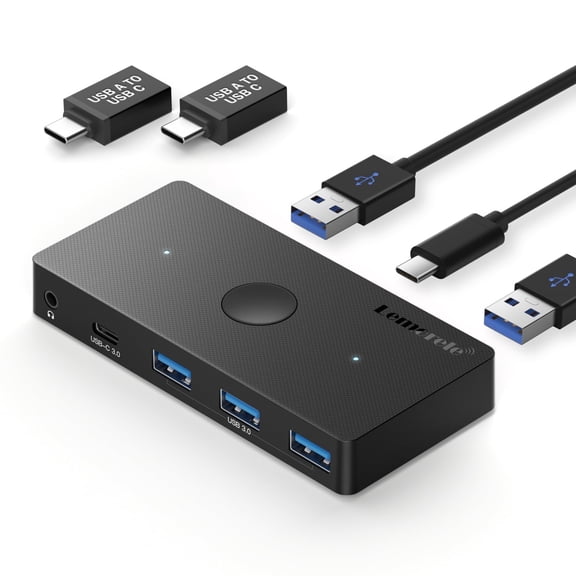 Lemorele USB 3.0 Switch, USB Switcher Between 2 Computers, Share 3 USB 3.0 and USB C 3.0, 2-Input and 5-Output Adapter, Compatible with Windows, Mac, Linux