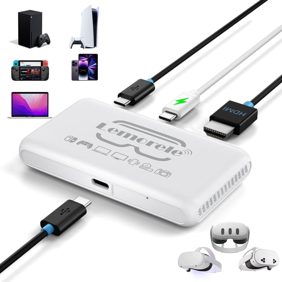 Lemorele USB 3.0 Video Capture Card with PD 100W for Meta Quest 2/3/3S/Pro, 1080P 60Hz MJPEG HDMI Link Adapter with Dual Input,for Switch/Steam Deck/PS5/Xbox to VR Headset
