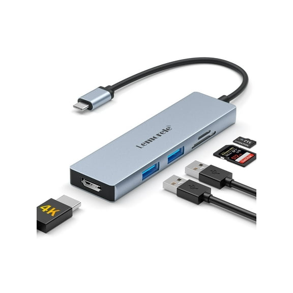 Lemorele USB C Hub, 5 in 1 Aluminum Case Docking Station ,with 4k HDMI, USB A, SD/TF, for Windows/Macos/Android/ios/Linux