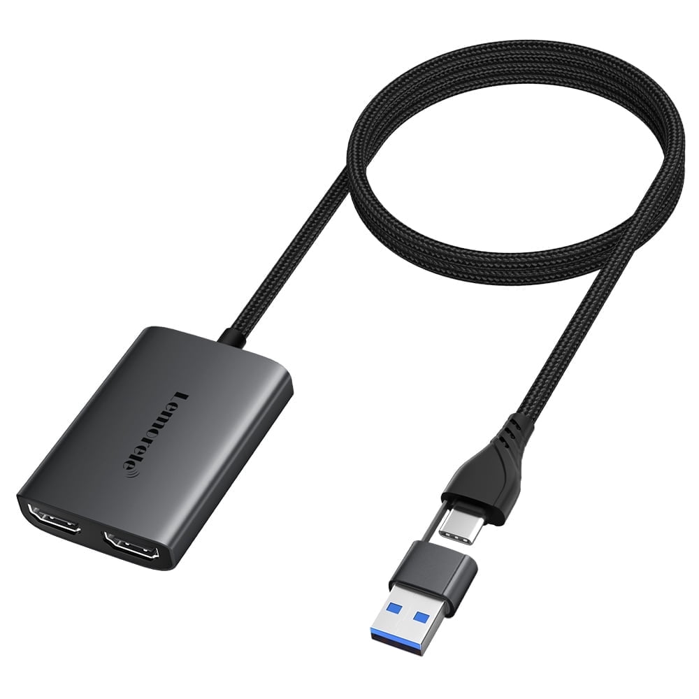 Lemorele USB A/Type-C to Dual HDMI Video Converter,Triple Display HDMI Adapter for MacBook & Windows, 1080P Hub Supported Mac OS MST,Laptop Audio/Video Adapter Aluminum