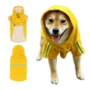 LemuLegu Waterproof Dog Hooded Raincoat - Reflective Pet Poncho for Small and Medium Dogs Yellow-M