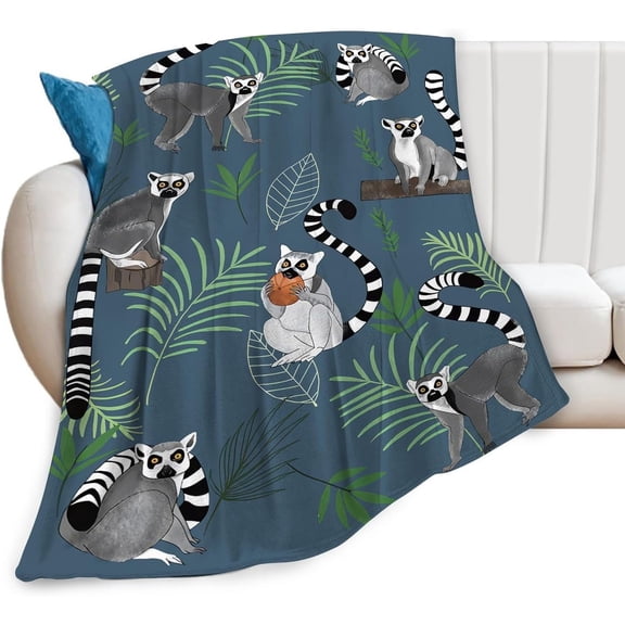 Lemur Blanket Cute Lemur Throw Blanket Animal Lemur Stuff Fleece Blanket Super Soft Cozy Lemur Gifts for Kids Girls Boys Women Adults Lemur Decor for Bed Sofa Couch 80"X60"