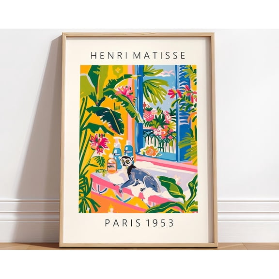 Lemur In Bathtub Wall Art Print, Unframed Paper Poster 8x10in
