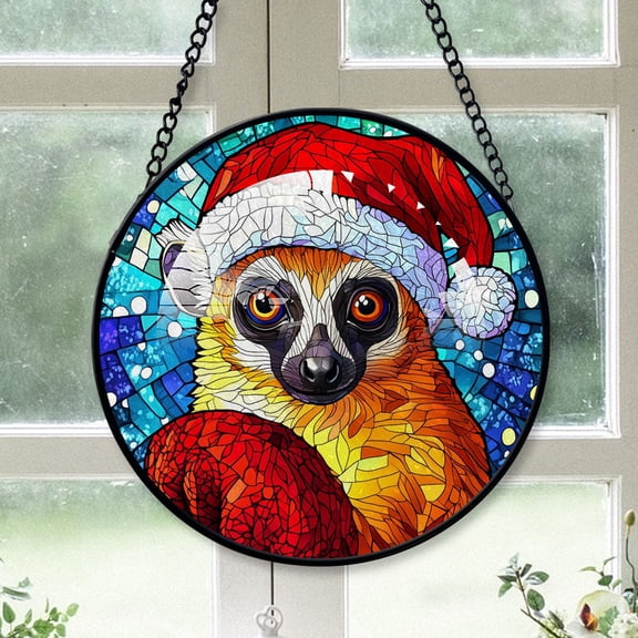 Lemur Ornament Christmas 2025, Lemur Stained Glass Hanging Panel Radiant Glass Window Art, Perfect for Wildlife Decor