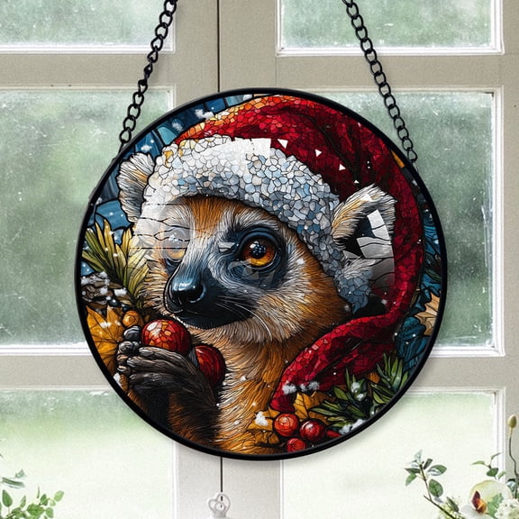 Lemur Ornament Christmas 2025, Lemur Stained Glass Hanging Window Decoration Unique Glass Panel for Natural Light Display