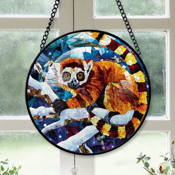 Lemur Ornament Christmas 2025, Lemur Stained Glass Hanging Window Panel Unique Gift for Animal Lovers and Nature Fans