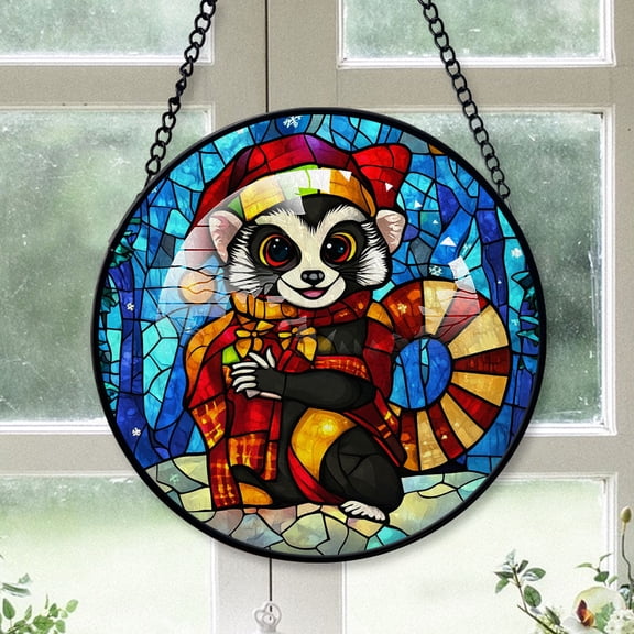 Lemur Ornament Christmas 2025, Lemur Stained Glass Window Decoration Luminous Hanging Sun Catcher for Nature-Inspired Spaces