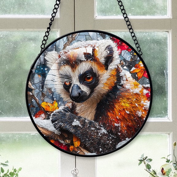 Lemur Ornament Christmas 2025, Lemur Stained Glass Window Hanging Artistic Handmade Glass Ornament, Perfect for Nature Lovers